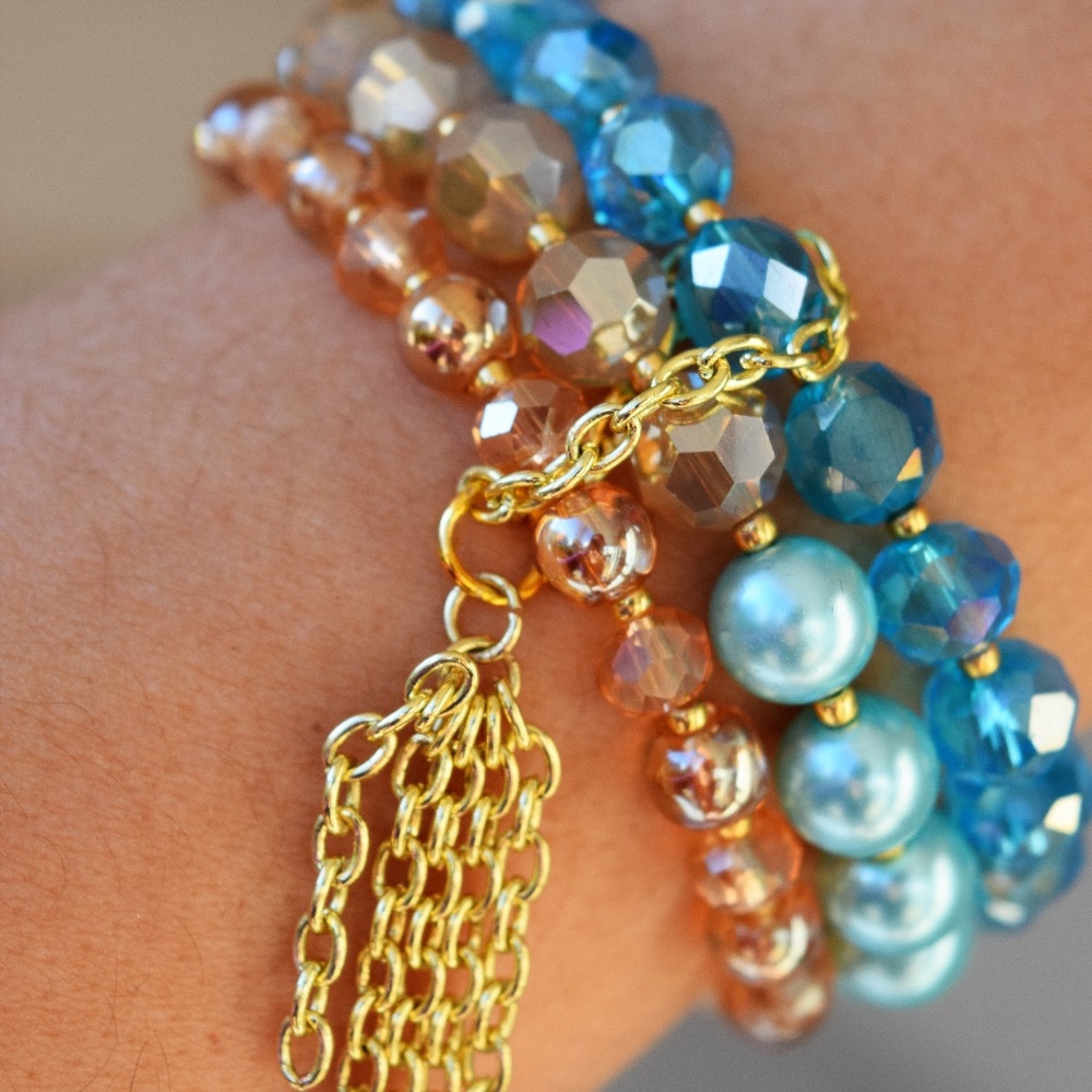 Hand Crafted glass beaded bracelet set